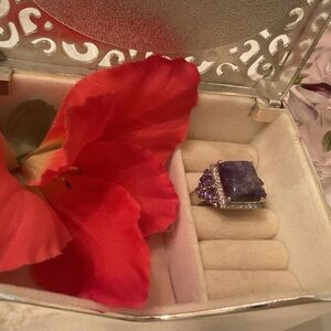 JTV N/WITHOUT TAGS 925 STERLING CHAROITE, AMETHYST AND PINK TOPAZ RING SIZE 9